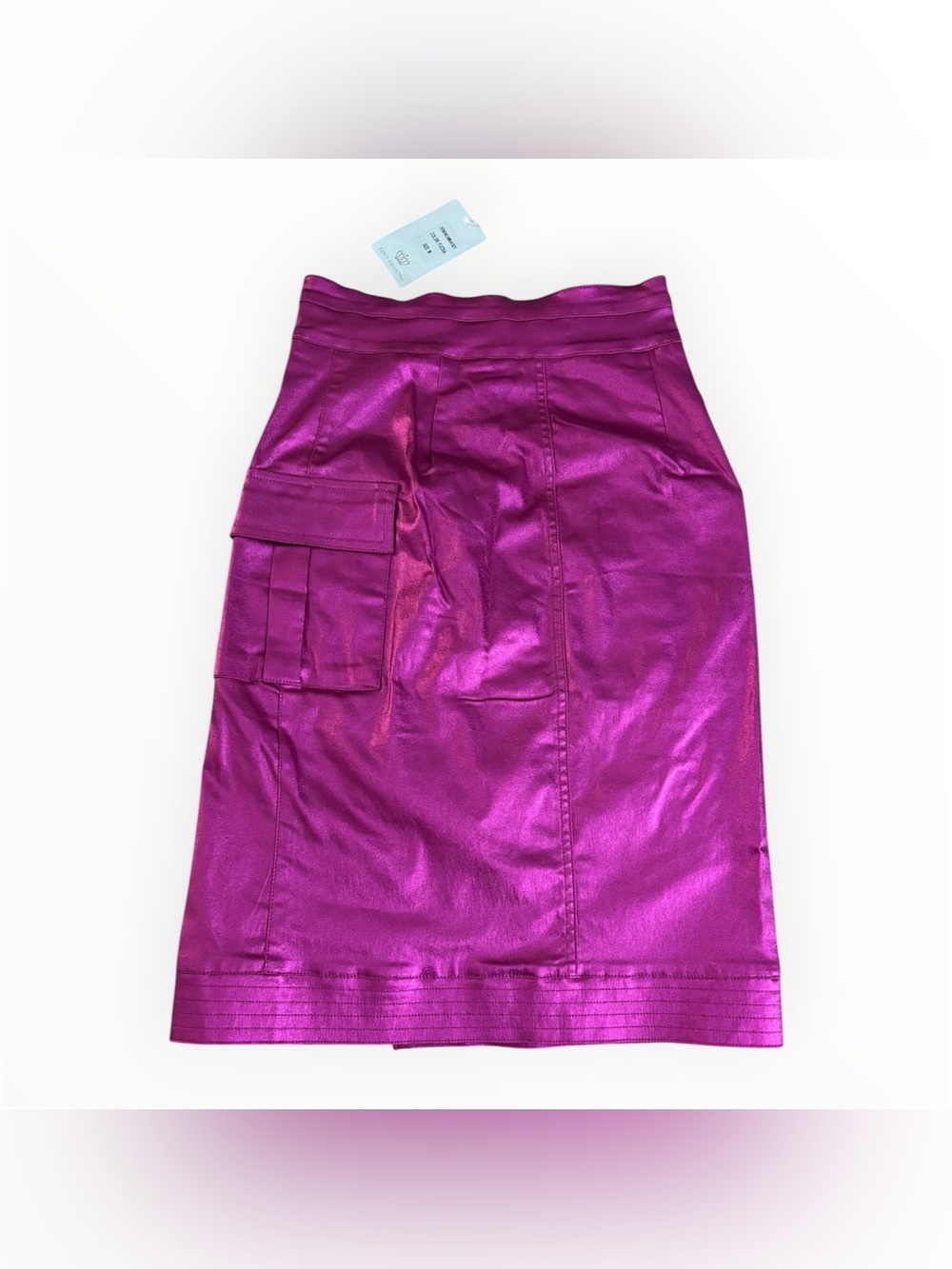 NWT MUY MUY Metallic Fuchsia Pink Cargo Midi Skirt w/ Two Way Zip | Size M - Picture 2 of 11
